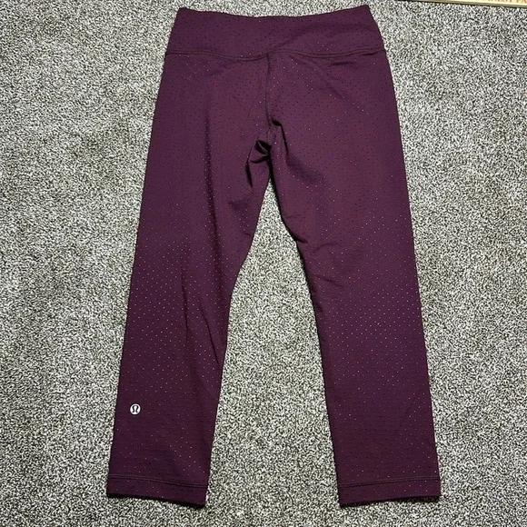 Lululemon capri crop leggings size 4 maroon deep purple cross waist polka dot - Picture 7 of 8